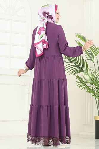 moda selvim الفستان ليلكي غامق 380DVL817 - Thumbnail