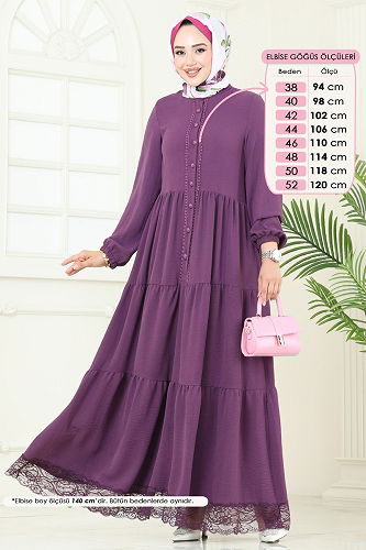 moda selvim الفستان ليلكي غامق 380DVL817 - Thumbnail