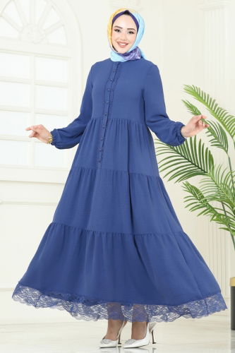 moda selvim Dress 380DVL817 Indigo - Thumbnail