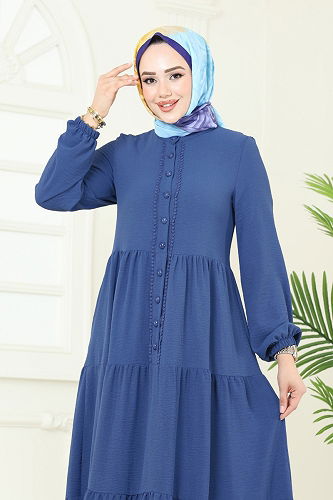 moda selvim الفستان ازرق 380DVL817 - Thumbnail