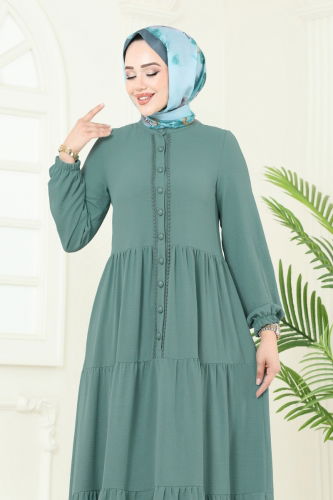 moda selvim الفستان أخضر باهت 380DVL817 - Thumbnail