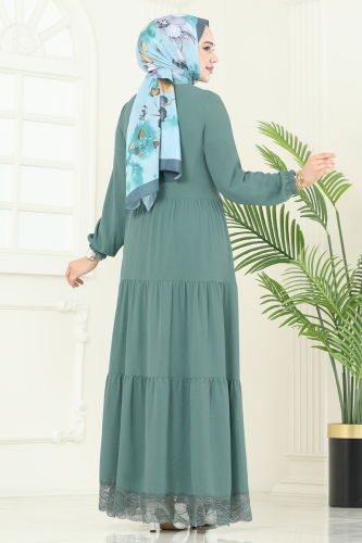 moda selvim الفستان أخضر باهت 380DVL817 - Thumbnail