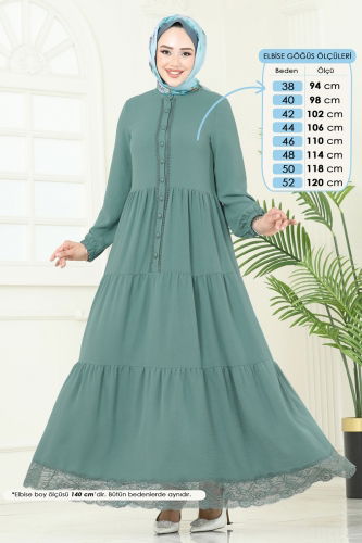 moda selvim الفستان أخضر باهت 380DVL817 - Thumbnail