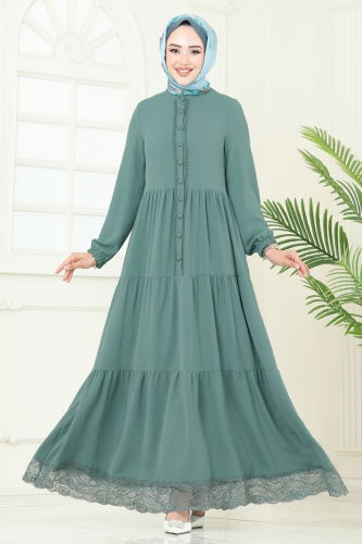 moda selvim الفستان أخضر باهت 380DVL817 - Thumbnail