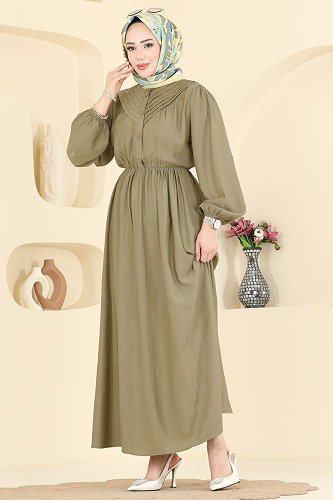 moda selvim الفستان أخضر عشبي 382ASN888 - Thumbnail