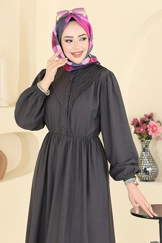 moda selvim الفستان رمادي غامق 382ASN888 - Thumbnail