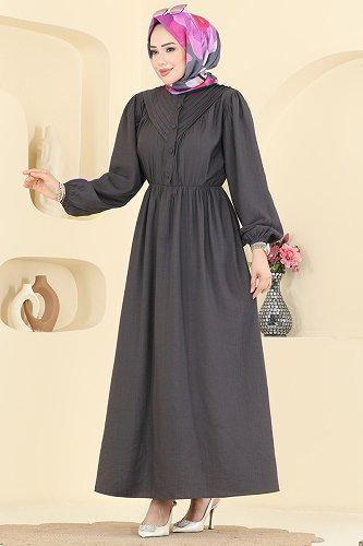 moda selvim الفستان رمادي غامق 382ASN888 - Thumbnail