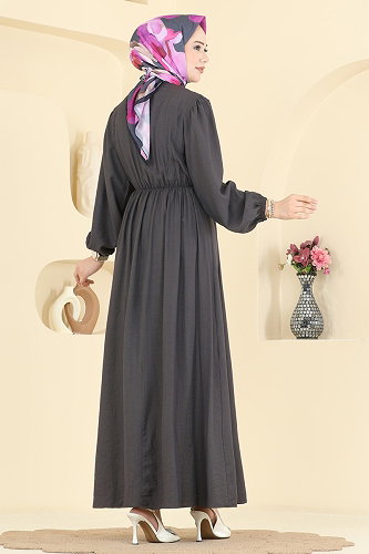 moda selvim الفستان رمادي غامق 382ASN888 - Thumbnail