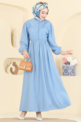 moda selvim الفستان أزرق فاتح 382ASN888 - Thumbnail
