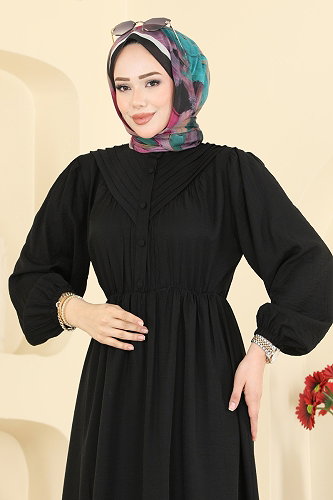 moda selvim الفستان أسود 382ASN888 - Thumbnail
