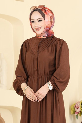 moda selvim الفستان بني 382ASN888 - Thumbnail