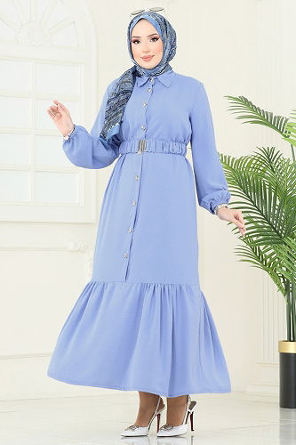 moda selvim الفستان أزرق فاتح 382DVL817 - Thumbnail