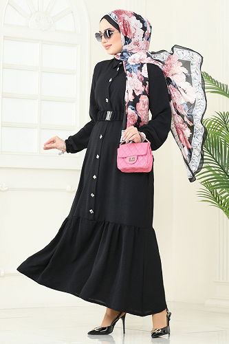 moda selvim الفستان أسود 382DVL817 - Thumbnail