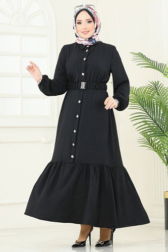 moda selvim الفستان أسود 382DVL817 - Thumbnail