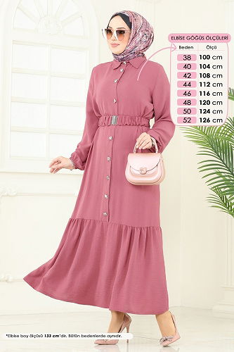 moda selvim Dress 382DVL817 Dark Rose Dusky - Thumbnail