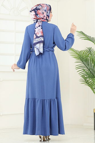 moda selvim Dress 382DVL817 Indigo - Thumbnail