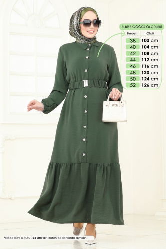 moda selvim الفستان اخضر عفني 382DVL817 - Thumbnail