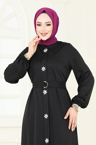 moda selvim الفستان أسود 396DVL817 - Thumbnail