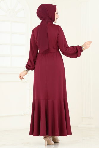 moda selvim Dress 396DVL817 Burgundy - Thumbnail