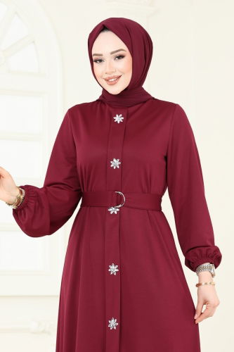 moda selvim Dress 396DVL817 Burgundy - Thumbnail