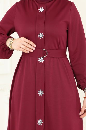moda selvim Dress 396DVL817 Burgundy - Thumbnail