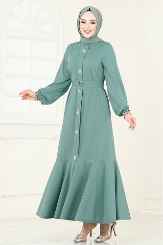 moda selvim الفستان أخضر باهت 396DVL817 - Thumbnail