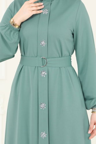 moda selvim الفستان أخضر باهت 396DVL817 - Thumbnail