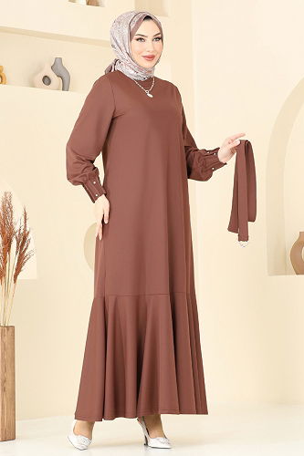 moda selvim Dress 397DVL817 Brown - Thumbnail