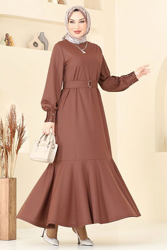 moda selvim الفستان بني 397DVL817 - Thumbnail