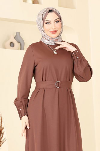 moda selvim الفستان بني 397DVL817 - Thumbnail