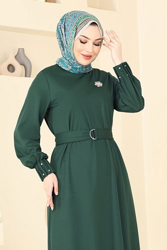moda selvim Dress 397DVL817 Emerald - Thumbnail