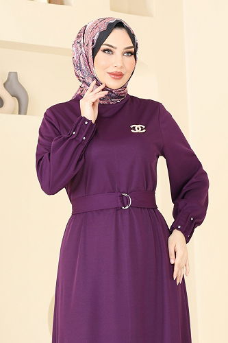 moda selvim Dress 397DVL817 Purple - Thumbnail
