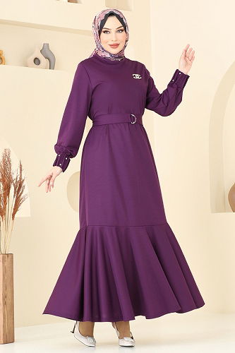 moda selvim الفستان أرجواني 397DVL817 - Thumbnail