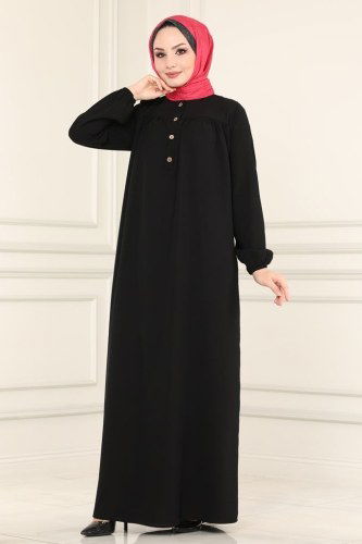 moda selvim 4001BM387 اسود فستان - Thumbnail