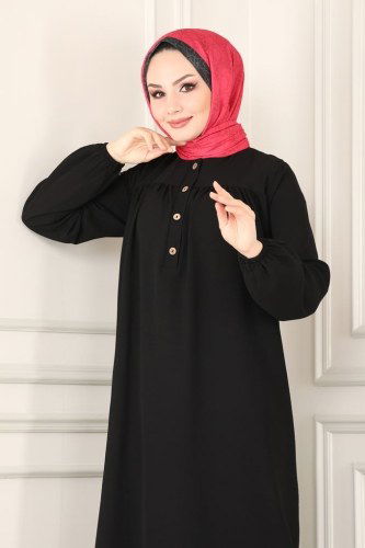 moda selvim 4001BM387 اسود فستان - Thumbnail