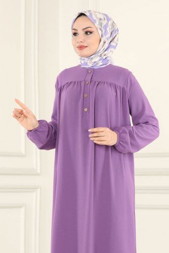 moda selvim 4001BM387 ارجواني فاتح فستان - Thumbnail