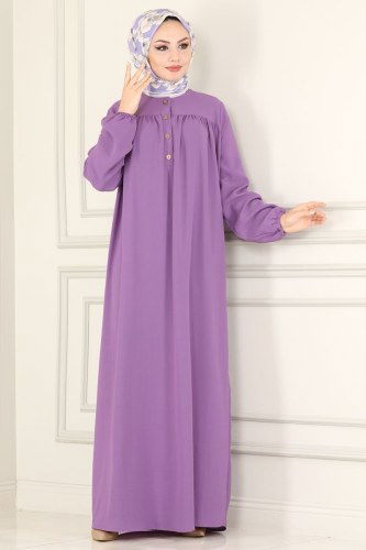 moda selvim 4001BM387 ارجواني فاتح فستان - Thumbnail