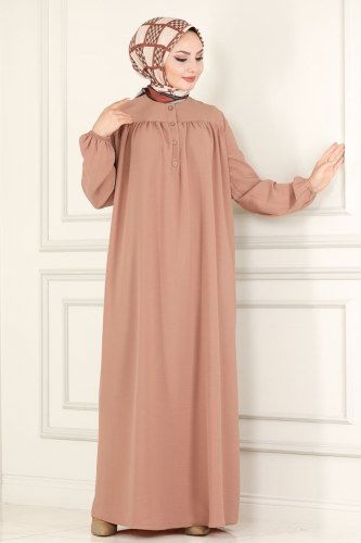 moda selvim Dress 4001BM387 Powder Mink - Thumbnail