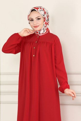 moda selvim 4001BM387 الأحمر فستان - Thumbnail