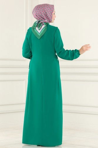 moda selvim 4004BM387 اللون الأخضر فستان - Thumbnail