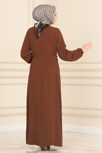 moda selvim Dress 4004BM387 Brown - Thumbnail