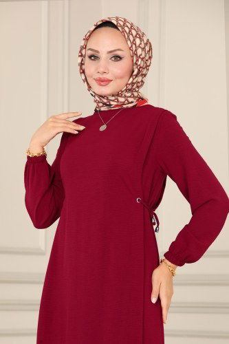 moda selvim 4004NZR779 الخمري فستان - Thumbnail