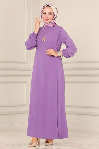 moda selvim 4004NZR779 ارجواني فاتح فستان - Thumbnail