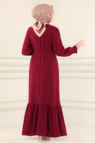 moda selvim Dress 4007BM387 Claret Red - Thumbnail