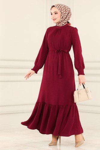 moda selvim Dress 4007BM387 Claret Red - Thumbnail