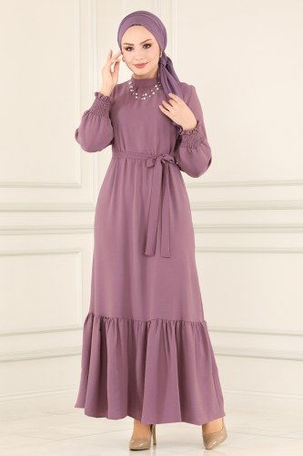 moda selvim 4007BM387 ارجواني فاتح فستان - Thumbnail