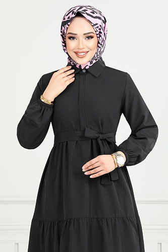 moda selvim Dress 400ART1044-M Black - Thumbnail