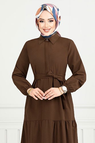 moda selvim Dress 400ART1044-M Brown - Thumbnail