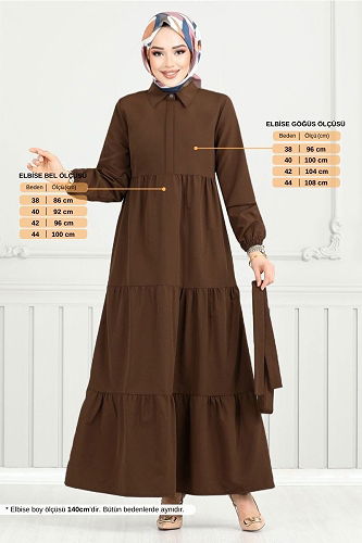 moda selvim الفستان بني 400ART1044-M - Thumbnail