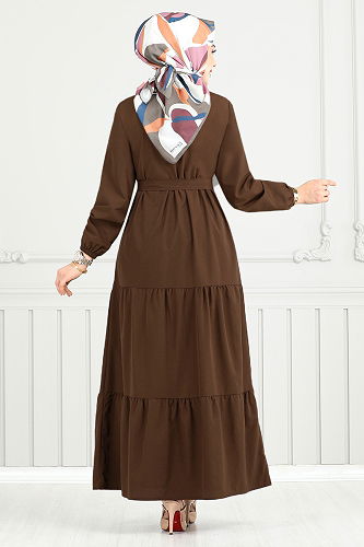 moda selvim الفستان بني 400ART1044-M - Thumbnail